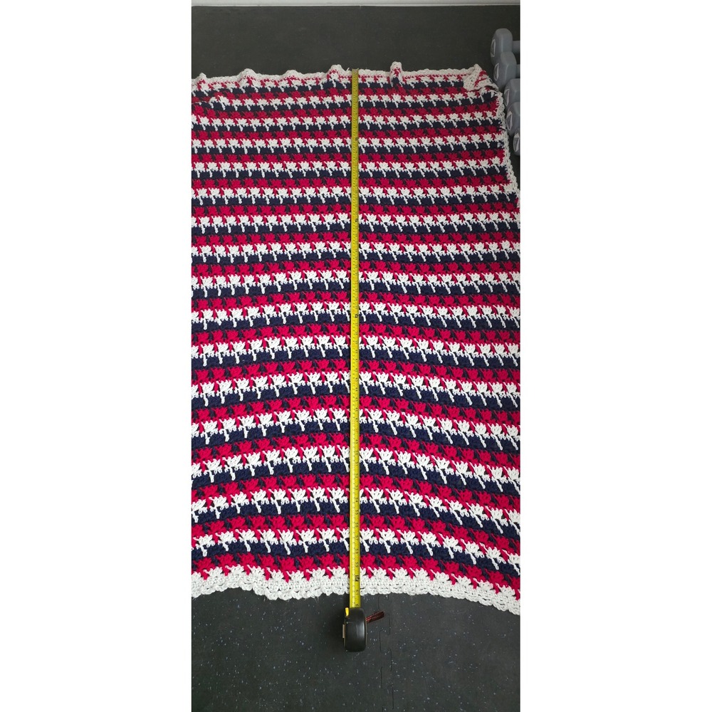 Handmade Crochet Afghan Throw Blanket Red White Blue Patriotic Americana 60x45 - Picture 3 of 8